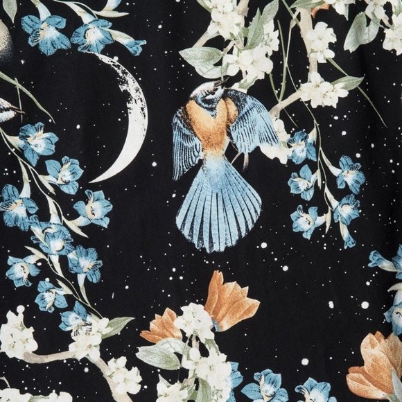 Small NWT Hell Bunny Moonlight Midnight Floral Bird Retro Whimsigoth Dress - Picture 4 of 4